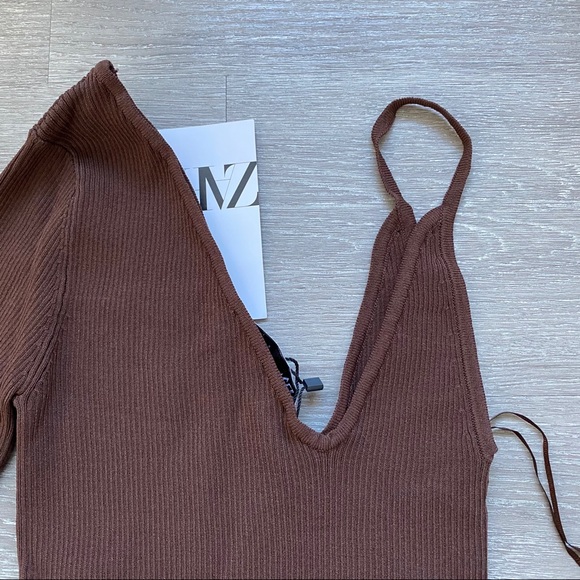 Zara Asymmetric Knit Top Chocolate - Picture 15 of 16